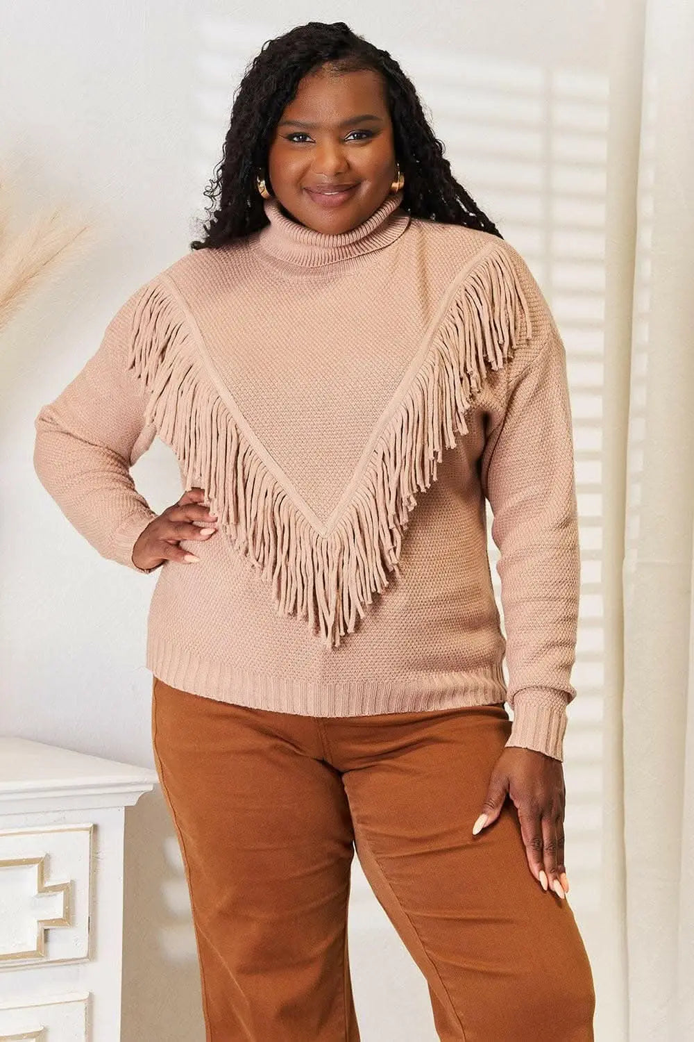Chic fringe turtleneck sweater - Love Salve